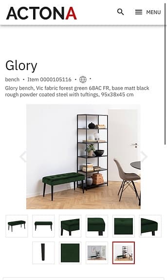 Bänk i grön sammet från Actona