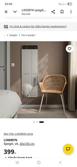 IKEA spegel helkropp med svart ram