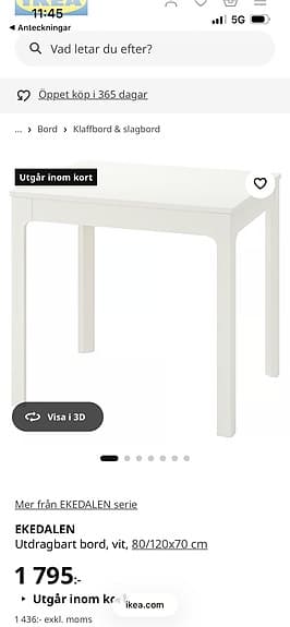 Vitt utdragbart matbord
