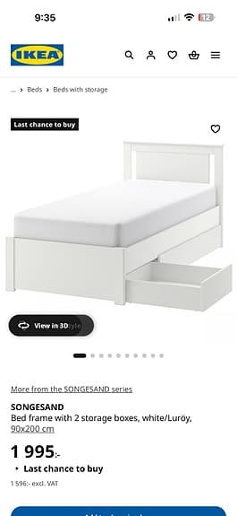 IKEA säng med madrass och förvaring vit 90x200
