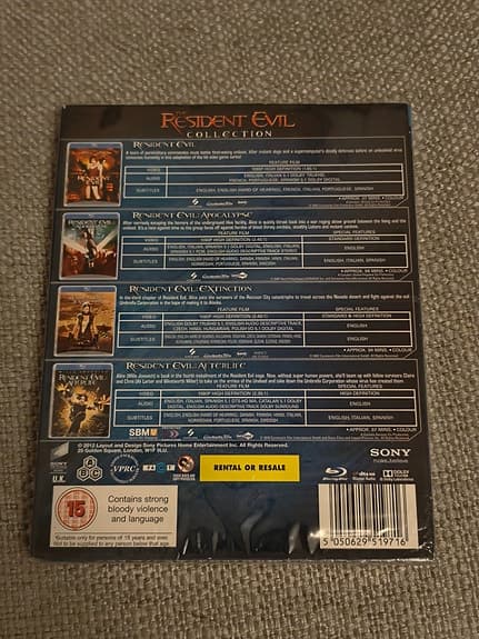 Resident Evil film collection 1, 2, 3,4 blu-ray movie
