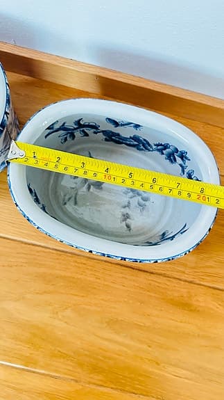 2 st blåvita ovala kinesiska krukor - jardinär - kruka