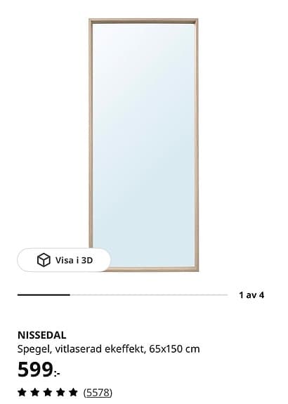 IKEA NISSEDAL spegel helkropp vitlaserad ekeffekt