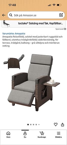 Trädgårdsfåtölj med fotstöd grå dyna, svart rotting