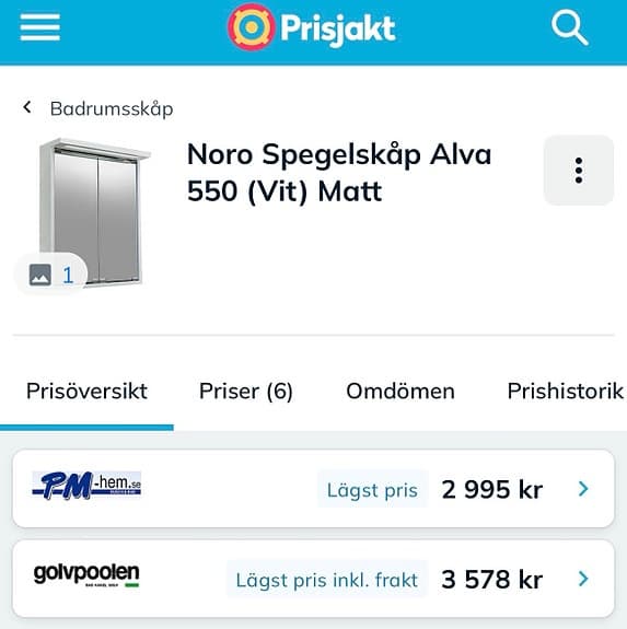Noro Alva 550 spegelskåp vit matt