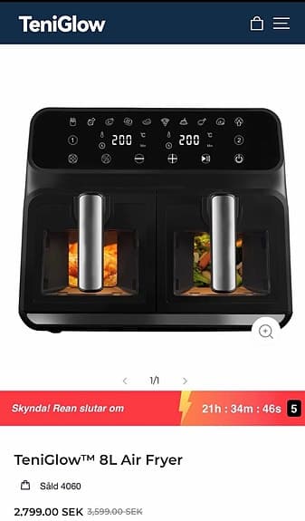 TeniGlow 8L Air Fryer i skick som ny