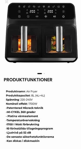 TeniGlow 8L Air Fryer i skick som ny