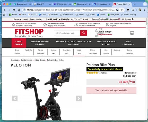 Peloton Bike (USA) motionscykel med skärm