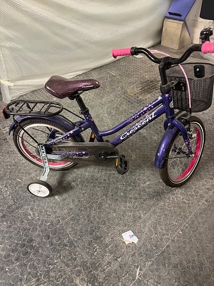 Crescent barncykel 16" med stödhjul lila/rosa