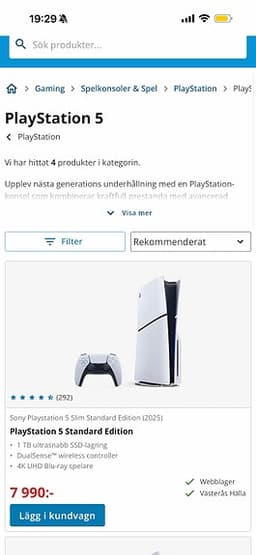 Sony Playstation slim 5 Standard Edition spelkonsol 1Tb 1 Kontroll