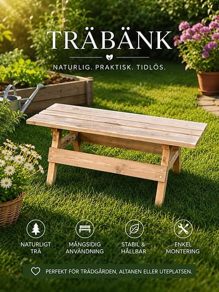 Träbänk utomhus naturträ