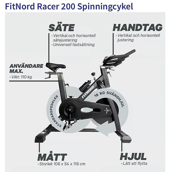 FitNord Racer 200 spinningcykel svart