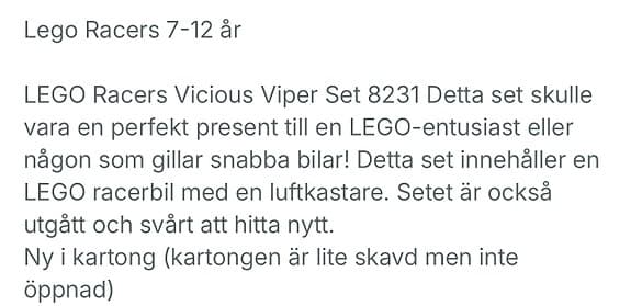 LEGO Racers byggsats bil