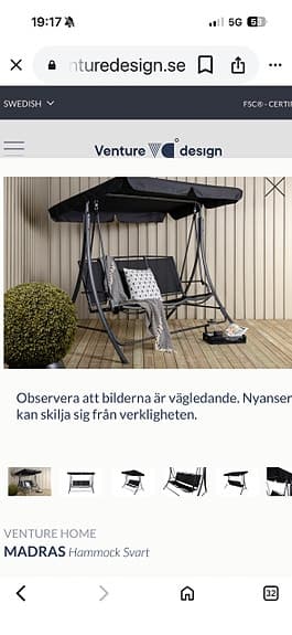 Gordo solsäng och hammock med tak svart