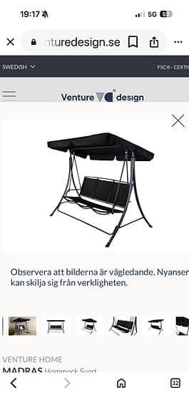 Gordo solsäng och hammock med tak svart