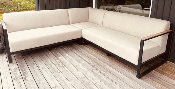 ☀️ Exklusiv utesoffa i aluminium & teak – Quick Dry Foam☀️