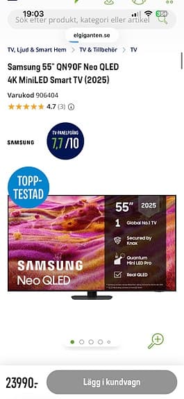 Samsung 55” QN90F Nio QLED 4K MiniLED Smart TV (2025) – Oöppnad