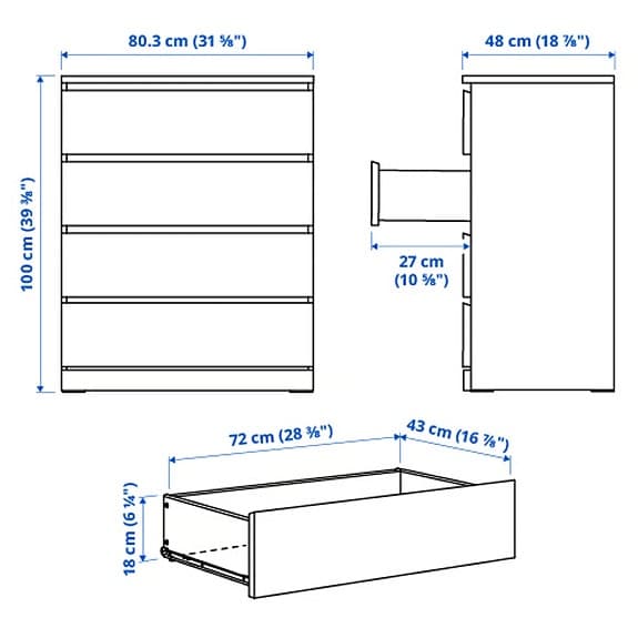 IKEA Malm byrå med 4 lådor vit 80x100 cm