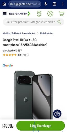 Google Pixel GOOGLE 10 Pro XL 5G smartphone 16/256GB obsidian