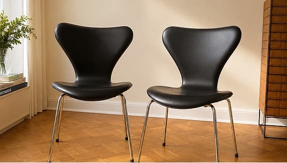 Arne Jacobsen för Fritz Hansen – Sjuan 3107 i svart helskinn, 2 st