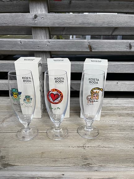 Kosta Boda ölglas med motiv, 3 st