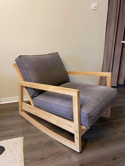 Gungstol i björk med lösa kuddar (IKEA Lillberg)