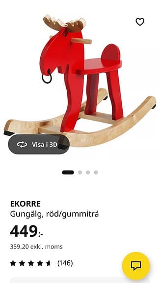 IKEA EKORRE gunghäst röd trä