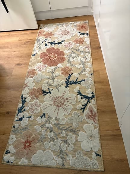 Rugvista blommig gångmatta beige med mönster