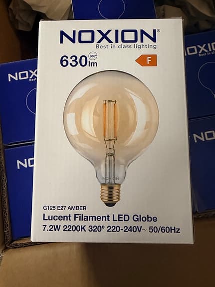 Noxion LED Globe G125 Amber – dekorativa filamentlampor (nya i kartong)