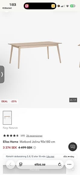 Dining table from Ellos Home