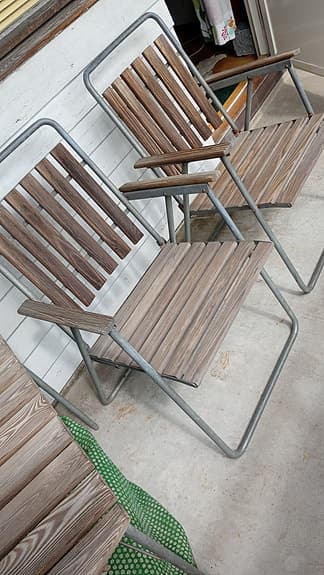 Trädgårdsbord med 2  stolar Grythyttan?  i trä och metall hopfällbara  VINTAGE