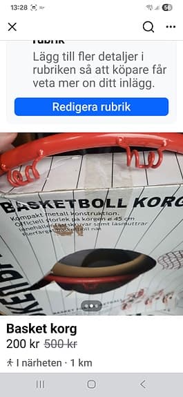 Basketkorg basketboll, metall 45 cm