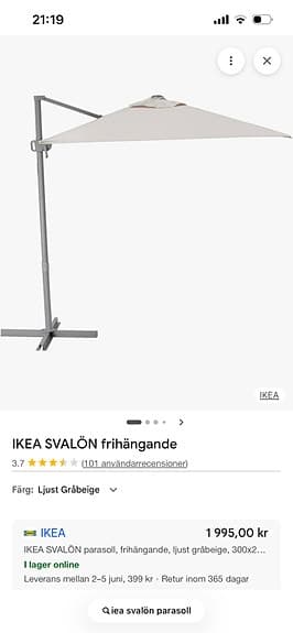 IKEA Parasoll SVALÖN ljust gråbeige