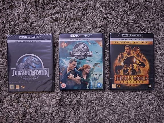 Nya 4K UHD + Bluray Filmer Jurassic World Triologin Inplastade