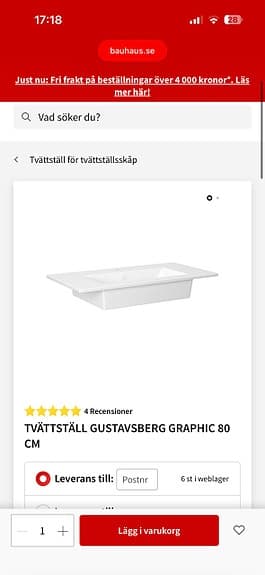 NYTT Tvättställ Gustavsberg 80 cm vit
