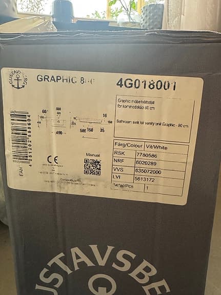 NYTT Tvättställ Gustavsberg 80 cm vit