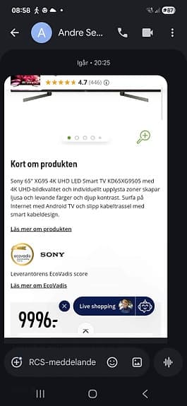 Sony 65" 4K UHD LED Smart TV KD65XG9505