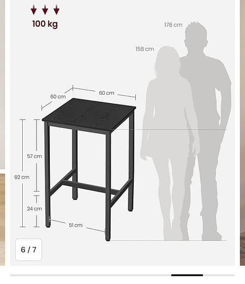 Svart barbord / högt bord i trälook – mycket fint skick