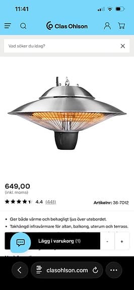 Takmonterad infravärmare i metall för uteplats/altan