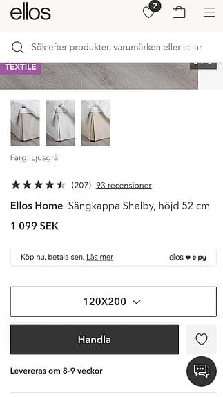 Ellos sängkappa Shelby 120x200 ljusgrå