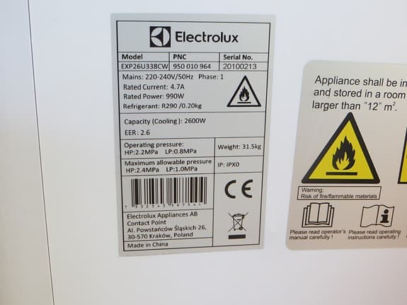 Electrolux EXP26U338CW portabel AC vit