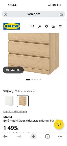 Ikea Malm byrå 4 lådor Ek