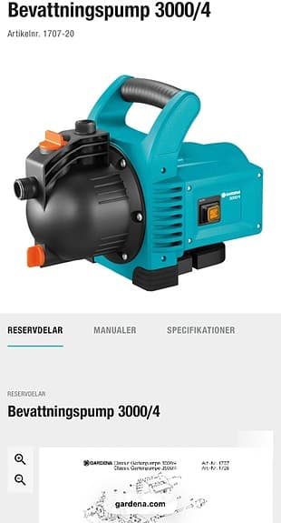 Gardena bevattningspump 3000/4 trädgårdspump pumpfilter