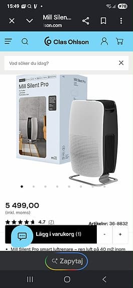 Mill Silent Pro luftrenare vit/svart