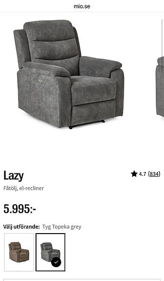 Mio grå recliner soffa