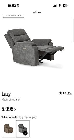 Mio grå recliner soffa