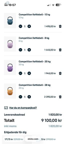 Eleiko Competition kettlebells 8–28 kg