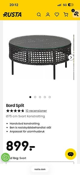 Bord Split runt utebord Ø75 cm svart konstrotting
