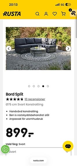Bord Split runt utebord Ø75 cm svart konstrotting