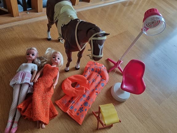 Vintage SINDY PEDIGREE Paket – Active Ballerina, Häst med tillbehör